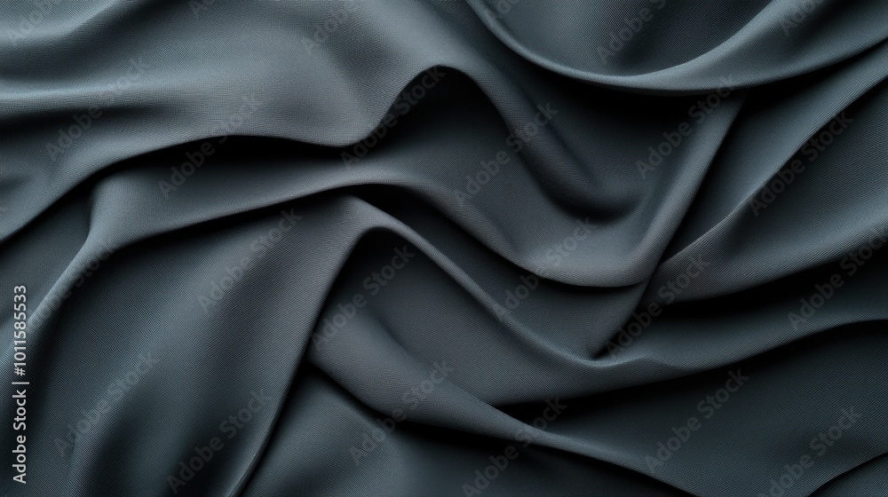 Fototapeta premium Elegant black silk fabric with smooth folds and waves, perfect for backgrounds.