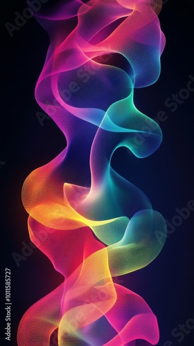 Colorful Wave Patterns Swirling in Vibrant Hues Against a Dark Background