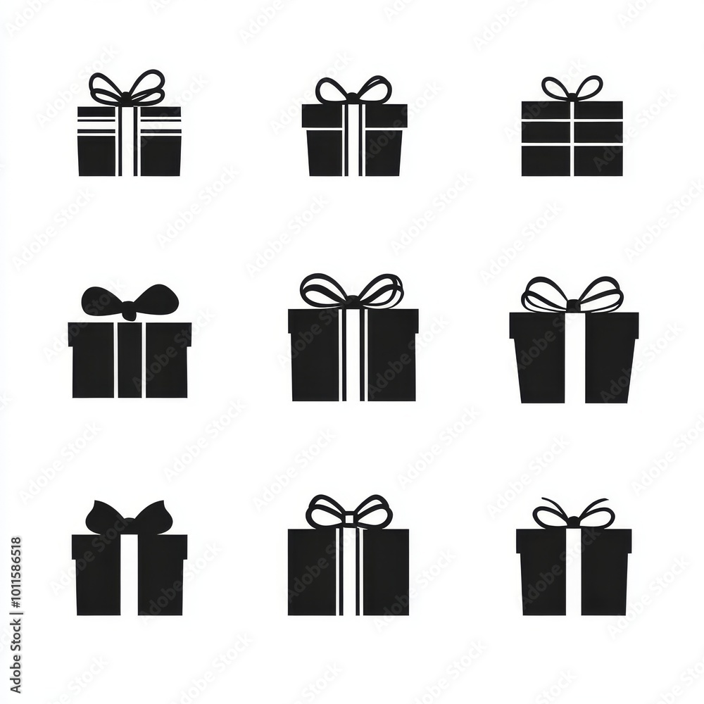 A Collection of Diverse Gift Box Designs Arranged in a Grid on a Minimalist White Background A Collection of Diverse Gift Box Designs Arranged in a Grid on a Minimalist White Background