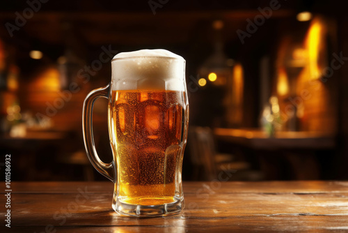 Refreshing Glass of Beer on Wooden Table