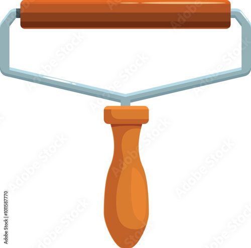 Cartoon sticky lint roller is being used to remove dust, hair, and lint from clothing and furniture