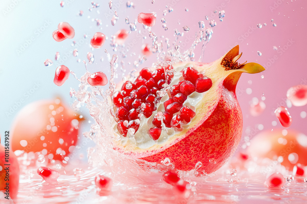 fresh pomegranate with water splash fresh pomegranate with water splash