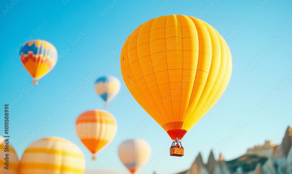 Obraz premium Colorful hot air balloon landing on the ground