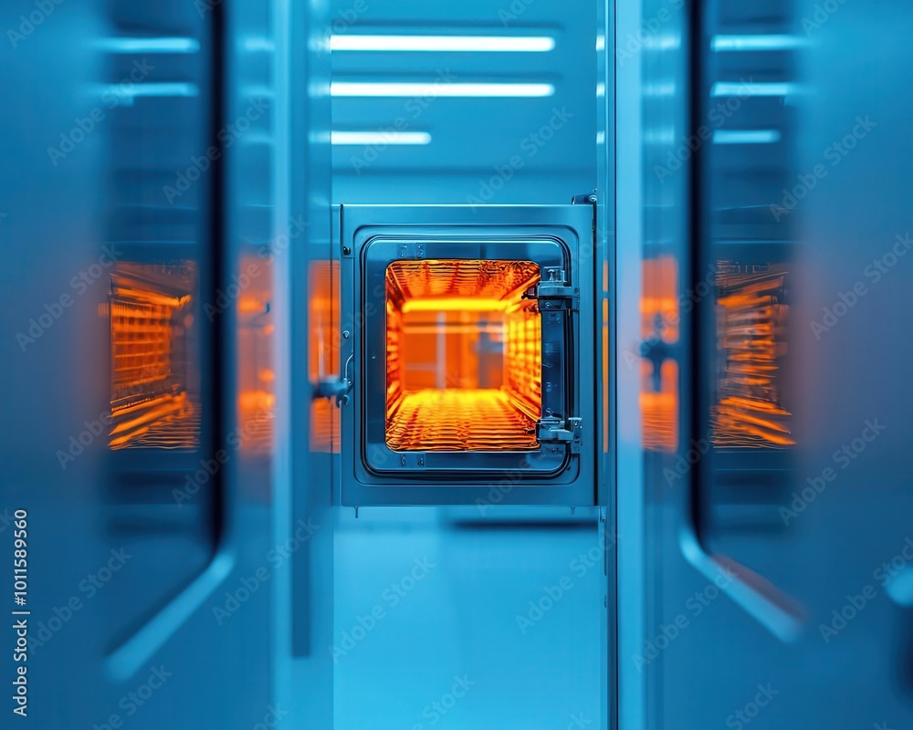 Fototapeta premium Thermal chamber for testing material expansion and contraction under temperature variation, Thermal testing, Material resilience evaluation