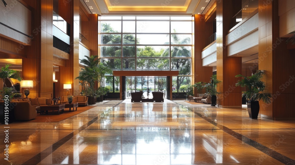 Modern Hotel Lobby with a Window View