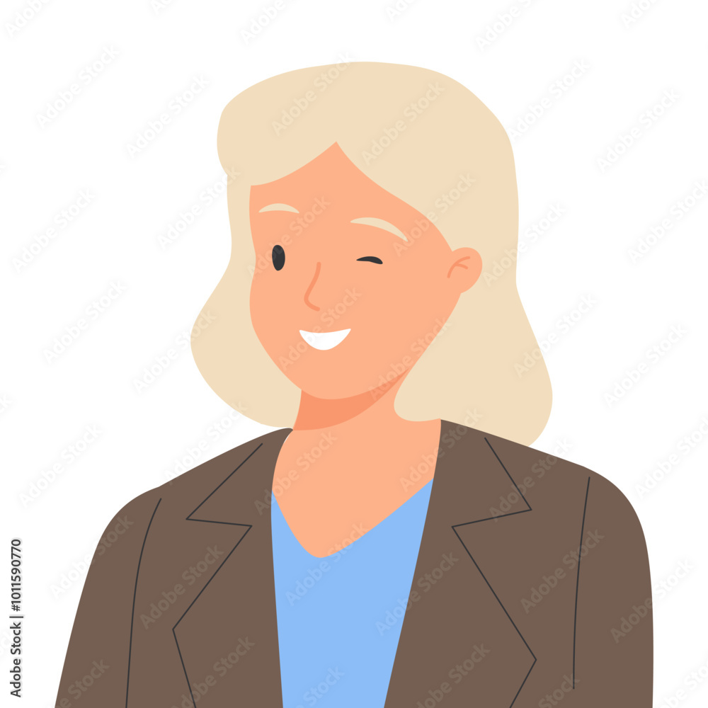 Woman winking with happy playful smile. Girl portrait, looking with cute face expression, funny emotion, head avatar. Woman winking with happy playful smile. Girl portrait, looking with cute face expression, funny emotion, head avatar.