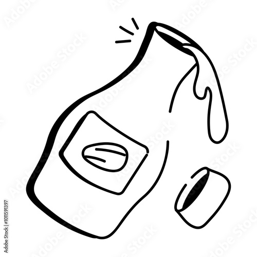 Hand drawn icon of almond milk bottle 

