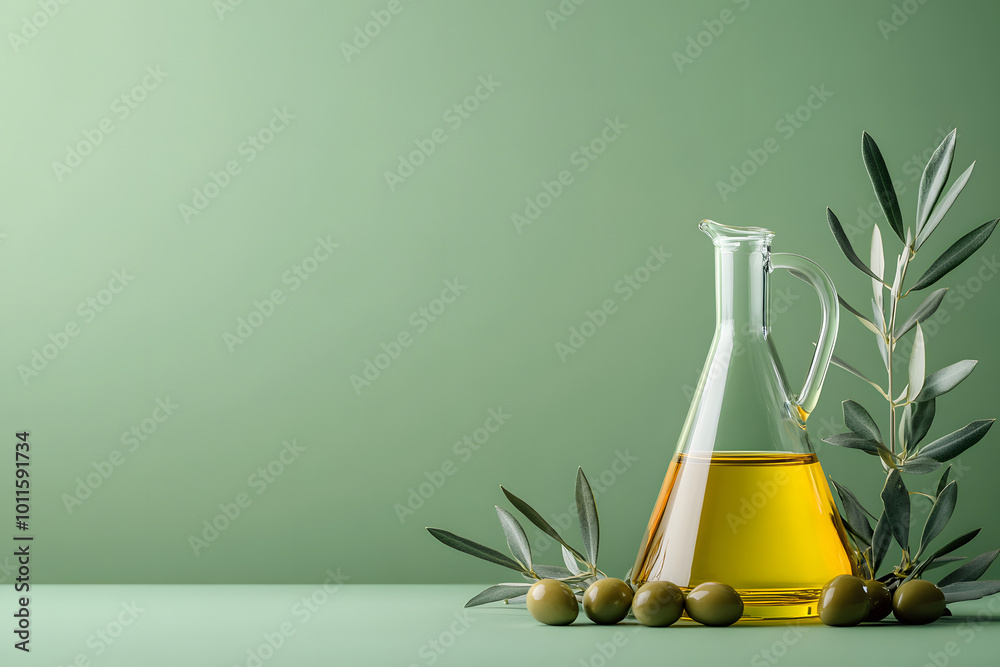 Elegant Olive Oil Bottle with Fresh Olives on a Soft Green Background for Culinary Uses Elegant Olive Oil Bottle with Fresh Olives on a Soft Green Background for Culinary Uses