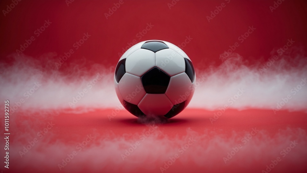 Fototapeta premium Dynamic Soccer Ball with Fog on Red Background