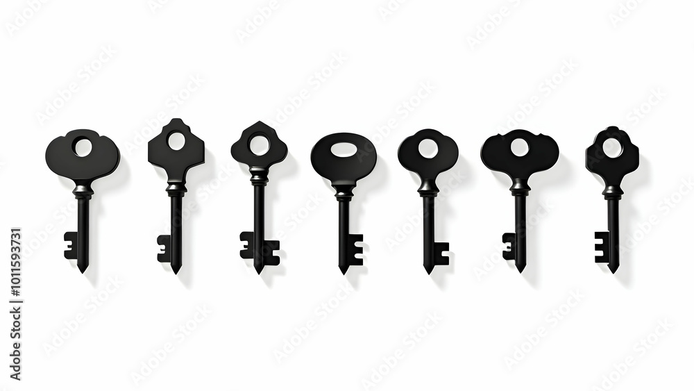 Set of old keys silhouettes on white background Set of old keys silhouettes on white background