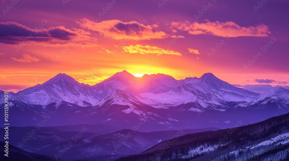 Obraz premium Sunrise over Snowy Mountain Range