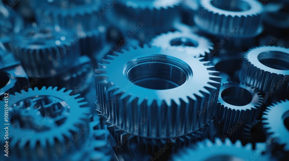 Interlocking Blue Gears in Industrial Machinery Interlocking Blue Gears in Industrial Machinery