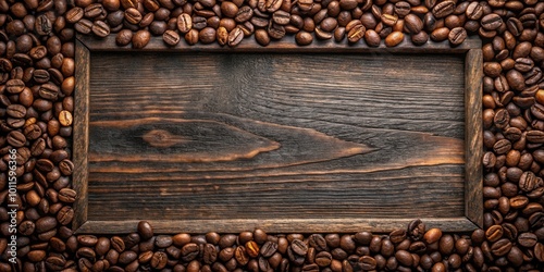 A Rustic Wooden Frame Surrounded by Roasted Coffee Beans, Perfect for Displaying a Message or Product