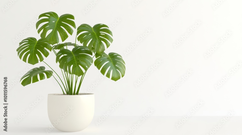 monstera plant in ceramic pot, front view, photorealistic 3D render, vibrant green leaves, isolated on white background monstera plant in ceramic pot, front view, photorealistic 3D render, vibrant green leaves, isolated on white background