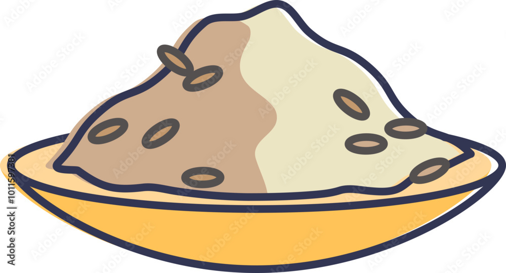 Illustration of a bowl filled with brown rice grains. Illustration of a bowl filled with brown rice grains.