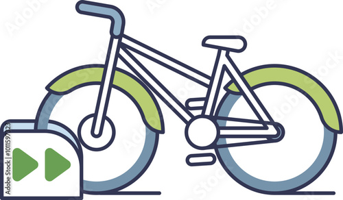 Illustration of a bicycle at a sharing station, symbolizing urban mobility and eco-friendly transport.