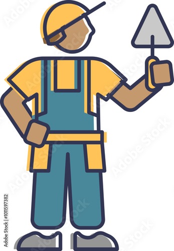 Illustration of a bricklayer holding a trowel, symbolizing construction and craftsmanship.