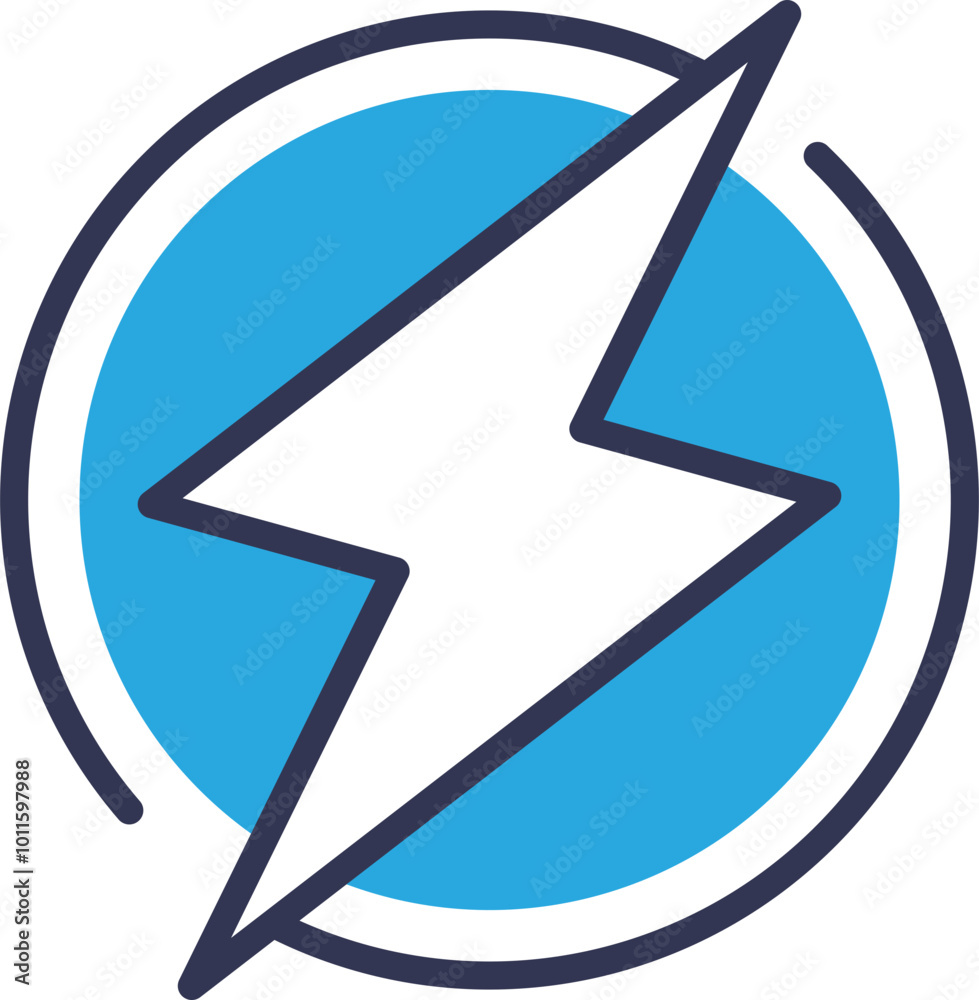 A bold electric bolt within a blue circle symbolizes energy and power.