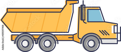 Illustration of a yellow dump truck, symbolizing construction and heavy-duty transport.