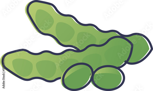 Illustration of edamame pods and beans, symbolizing healthy snacks.