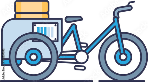 Illustration of an electric delivery tricycle with cargo box, symbolizing eco-friendly urban transport.