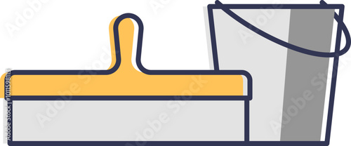 Illustration of a scraper and bucket, symbolizing cleaning and maintenance tasks.