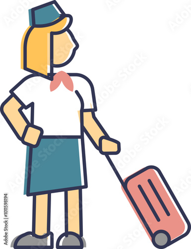 Illustration of a flight attendant with a suitcase, symbolizing travel and hospitality.