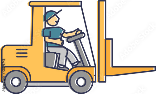 Illustration of a forklift with a driver, symbolizing logistics and material handling.