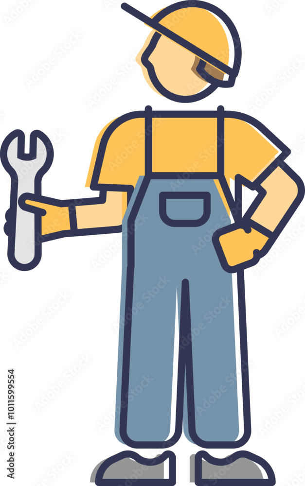 Illustration of a mechanic holding a wrench, symbolizing repair and maintenance. Illustration of a mechanic holding a wrench, symbolizing repair and maintenance.