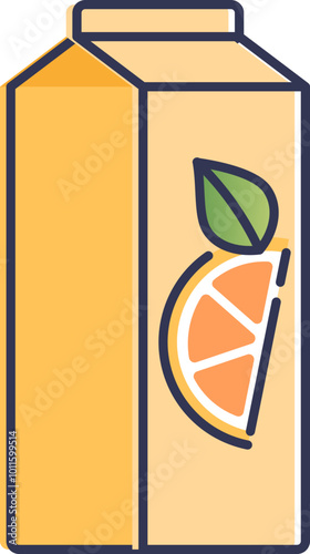 Carton of orange juice with a citrus slice illustration, symbolizing freshness and vitamin C.