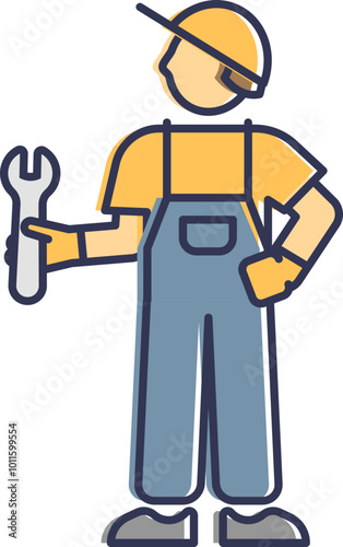 Illustration of a mechanic holding a wrench, symbolizing repair and maintenance.