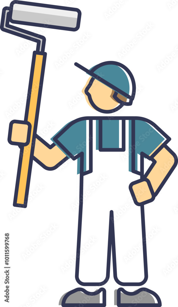 Illustration of a painter holding a paint roller, symbolizing home improvement and renovation. Illustration of a painter holding a paint roller, symbolizing home improvement and renovation.