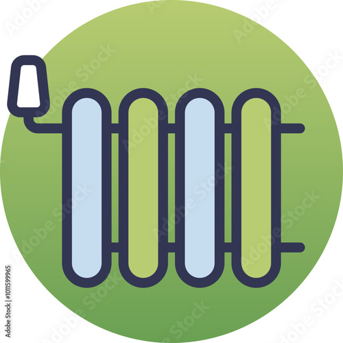 Illustration of a radiator with a green gradient background, symbolizing heating and energy efficiency.