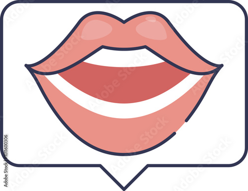 A speech bubble with a smiling mouth inside, symbolizing communication and expression.