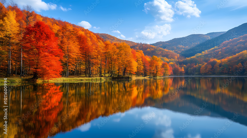 Colors of Nature: Scenic Autumn Landscape with Calm Waters and Vibrant Foliage Colors of Nature: Scenic Autumn Landscape with Calm Waters and Vibrant Foliage