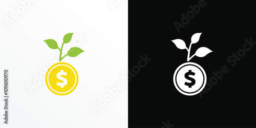 Dollar sprout, Funding logo, Growing money symbol vector illustration