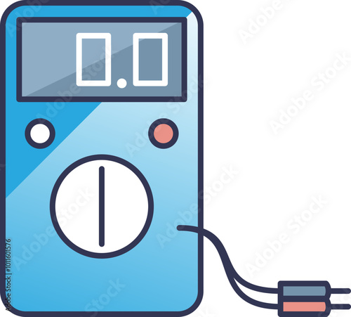 Illustration of a digital multimeter with display and probes, symbolizing electrical measurement.