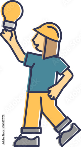 Illustration of a worker holding a lightbulb, symbolizing innovation and ideas.