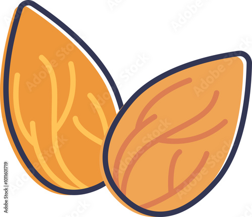 Illustration of two almonds, highlighting their shape and texture, symbolizing healthy snacks and nutritious food.