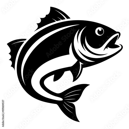 Big bass fish black silhouette for fishing logo design vector illustration