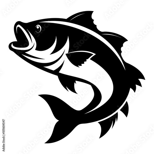Big bass fish black silhouette for fishing logo design vector illustration