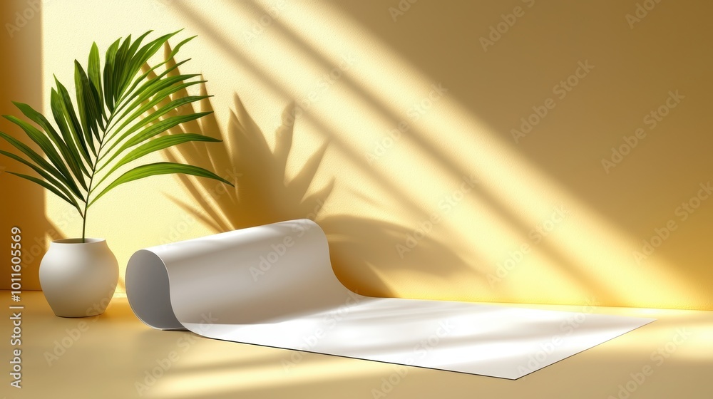 Modern Interior Mockup with Plant and Shadow Play Modern Interior Mockup with Plant and Shadow Play