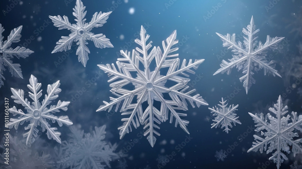 Close-up of snowflakes in winter. Background for winter holidays Close-up of snowflakes in winter. Background for winter holidays