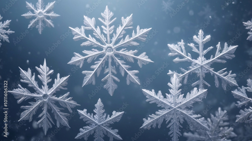 Close-up of snowflakes in winter. Background for winter holidays Close-up of snowflakes in winter. Background for winter holidays