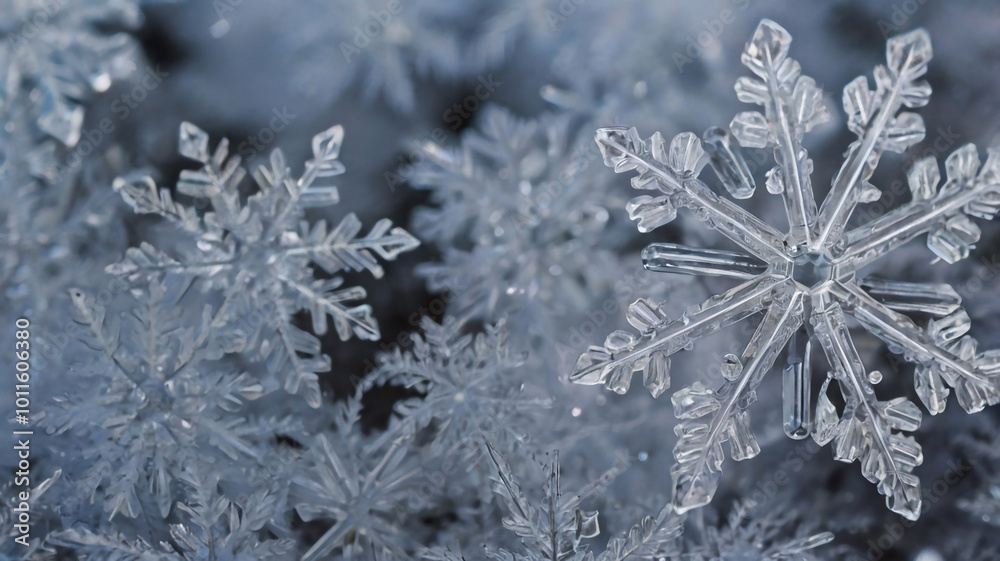 Close-up of snowflakes in winter. Background for winter holidays Close-up of snowflakes in winter. Background for winter holidays