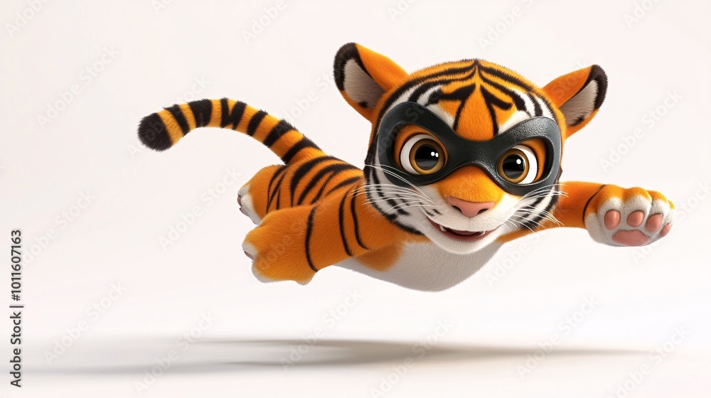 Cartoon tiger in a superhero costume, action pose Cartoon tiger in a superhero costume, action pose