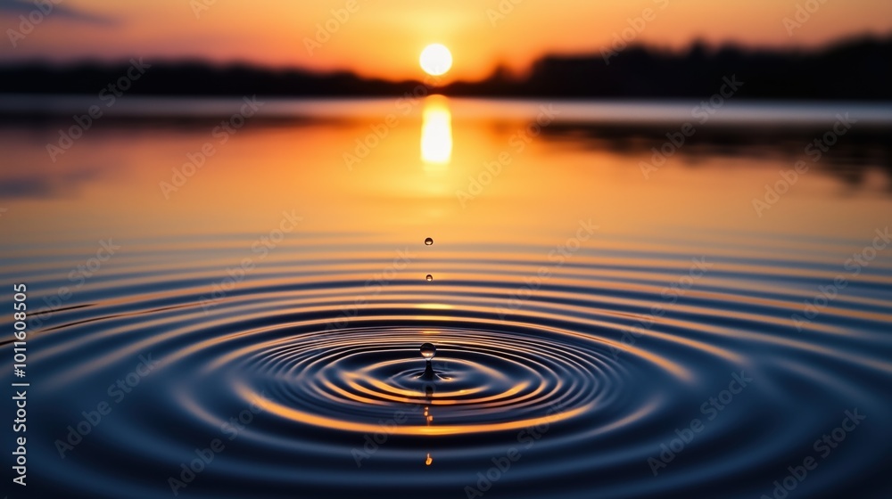 Tranquil Sunset Over Water With Ripples Creating a Serene and Calming Effect Tranquil Sunset Over Water With Ripples Creating a Serene and Calming Effect