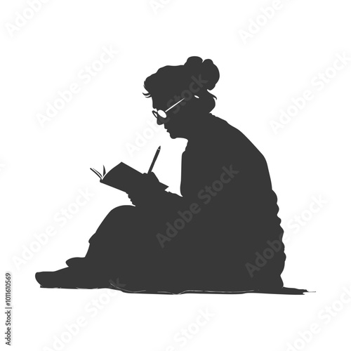 Silhouette of a Woman Writing in a Notebook
