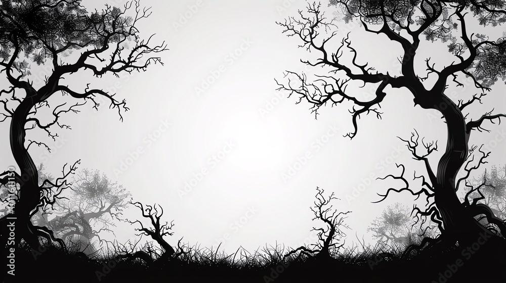 Obraz premium Spooky trees with twisted branches at the border