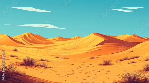 Sunny desert landscape with rolling dunes